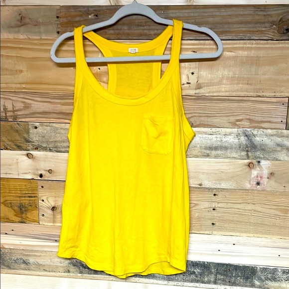 J. Crew Size S Yellow Razor Back Tank Top With Cute Little Pocket And Raw Hem - Picture 1 of 9